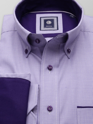 Taliowana koszula w fioletowo-białą pepitkę z kontrastami