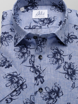 Błękitna taliowana koszula w kwiaty
