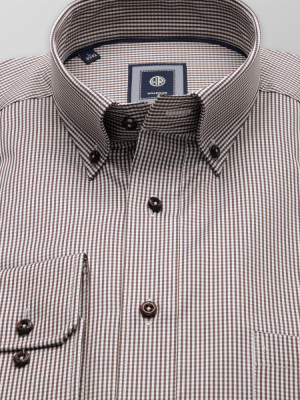 Taliowana koszula w drobną brązowo-białą kratkę