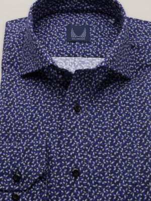 Granatowa taliowana koszula w kwieciste wzory
