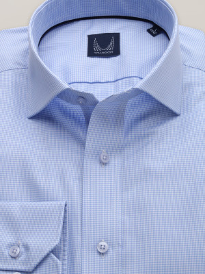 Błękitna taliowana koszula w pepitkę