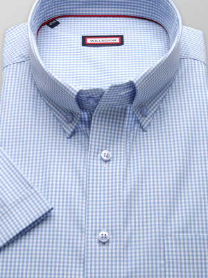 Błękitna klasyczna koszula w drobną kratkę