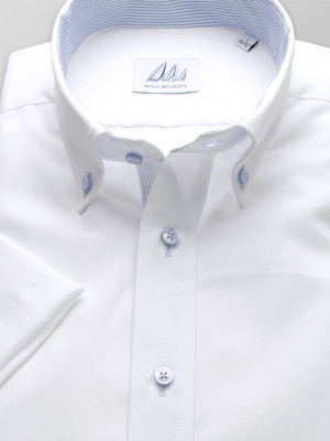Biała taliowana koszula z błękitnymi kontrastami