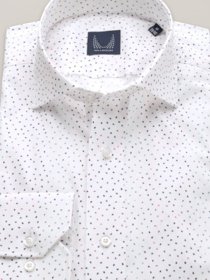 Biała taliowana koszula w drobny wzór