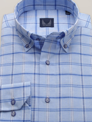 Błękitna taliowana koszula w kratę