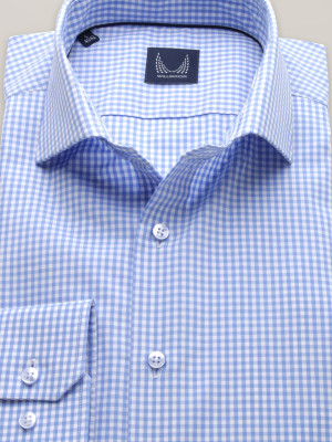 Błękitna taliowana koszula w kratkę gingham