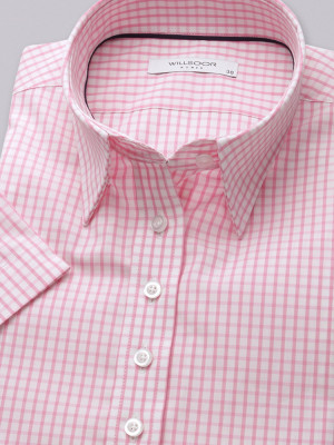 Biała bluzka w różową kratkę z krótkim rękawem