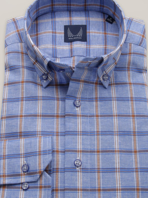 Niebieska taliowana koszula w kratę