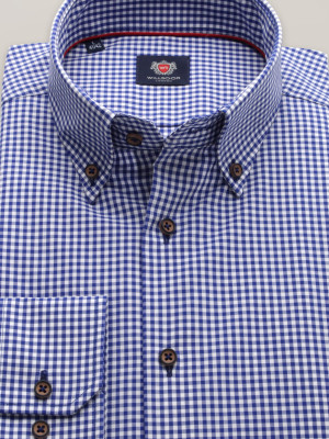 Granatowa taliowana koszula w kratkę
