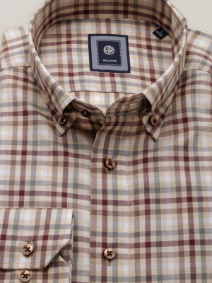 Brązowo-beżowa taliowana koszula w kratkę