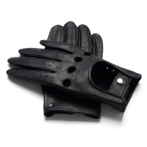 Czarne, samochodowe rękawiczki męskie ze skóry naturalnej