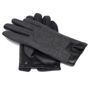 Czarno-szare rękawiczki męskie z ekoskóry 