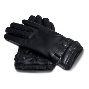 Czarne rękawiczki męskie z ekoskóry 