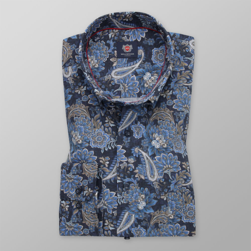 Granatowa klasyczna koszula w kwieciste wzory