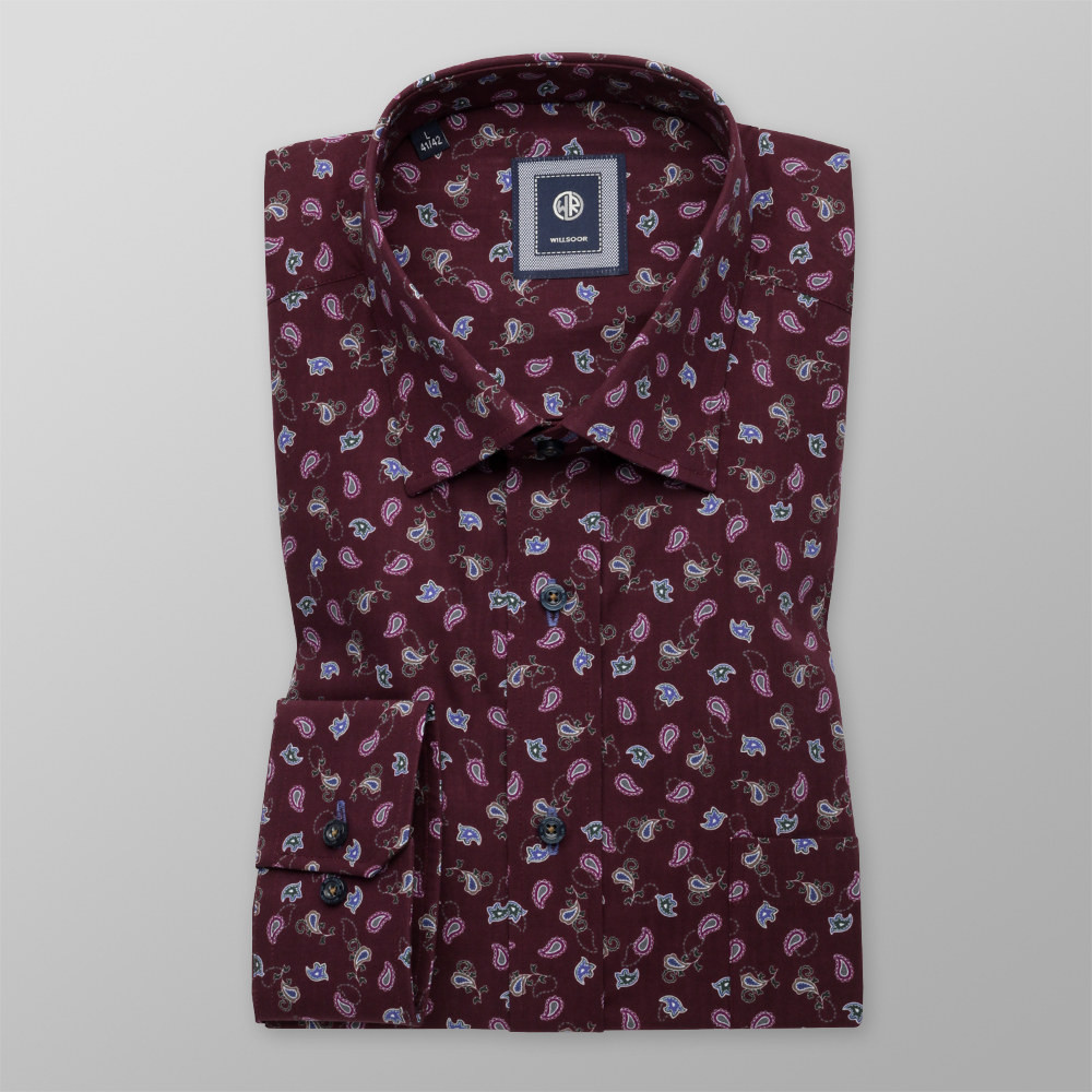 Burgundowa klasyczna koszula w łezki paisley 