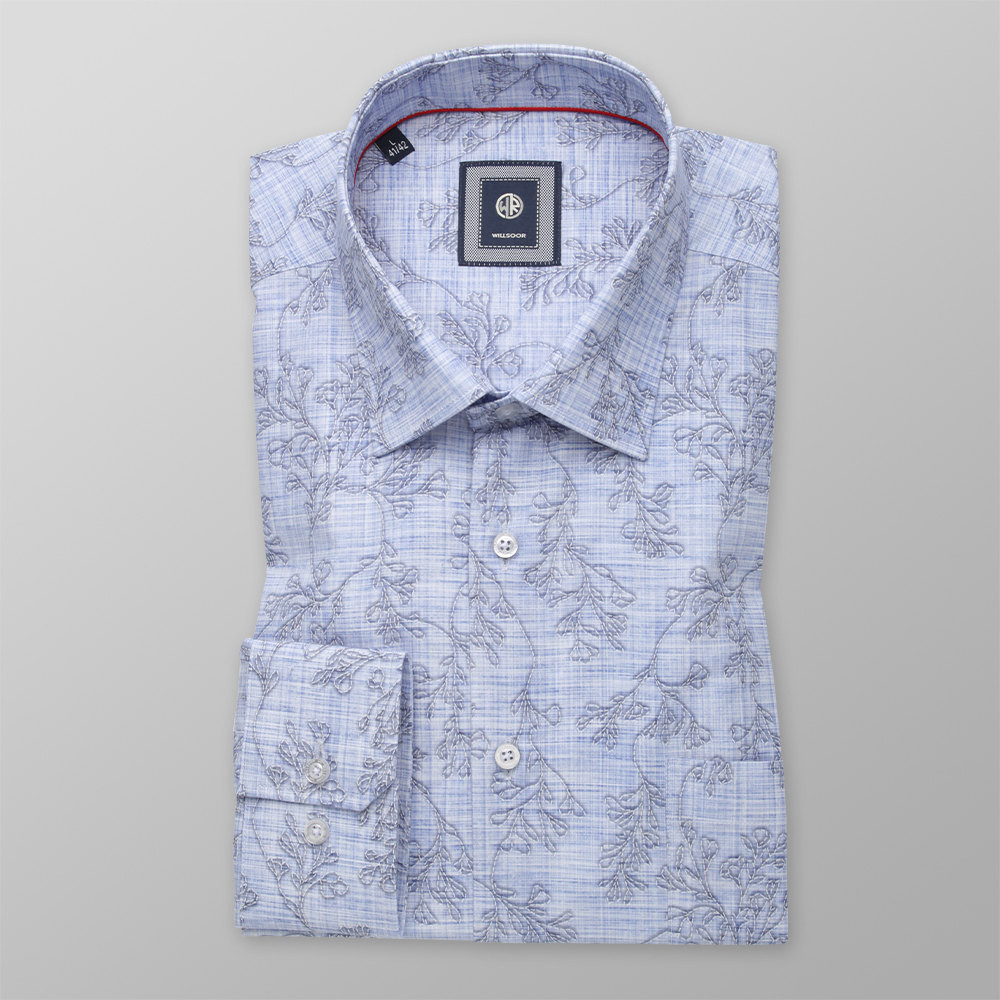 Błękitna klasyczna koszula w kwieciste wzory