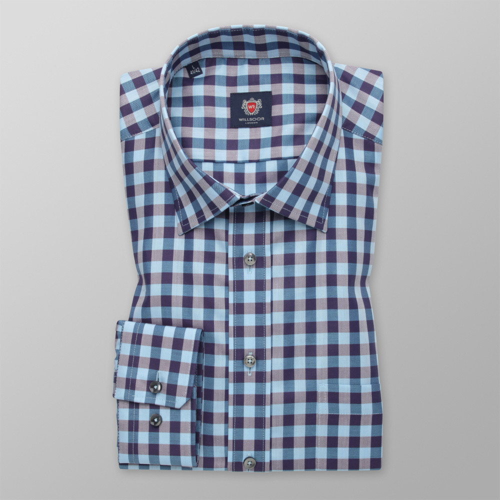 Granatowo-niebieska klasyczna koszula w kratę