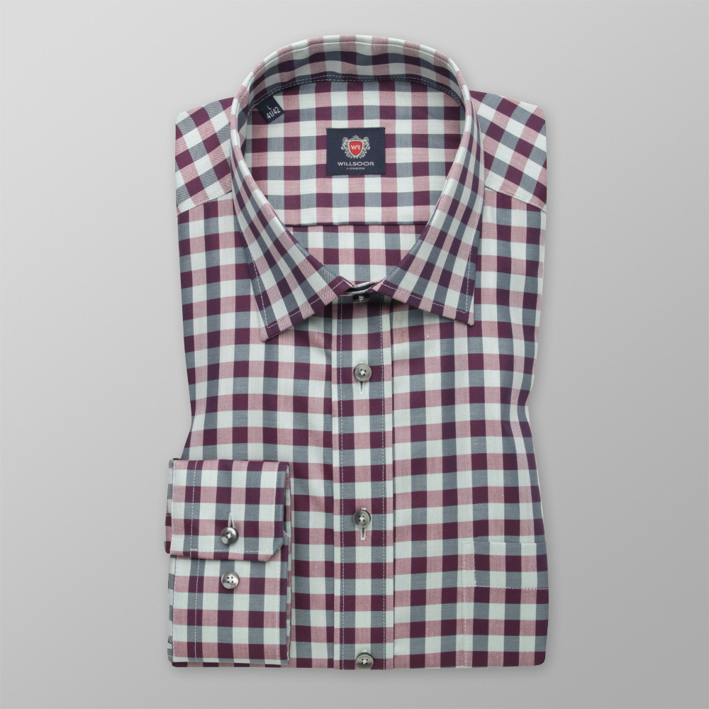 Fioletowo-szara taliowana koszula w kratę