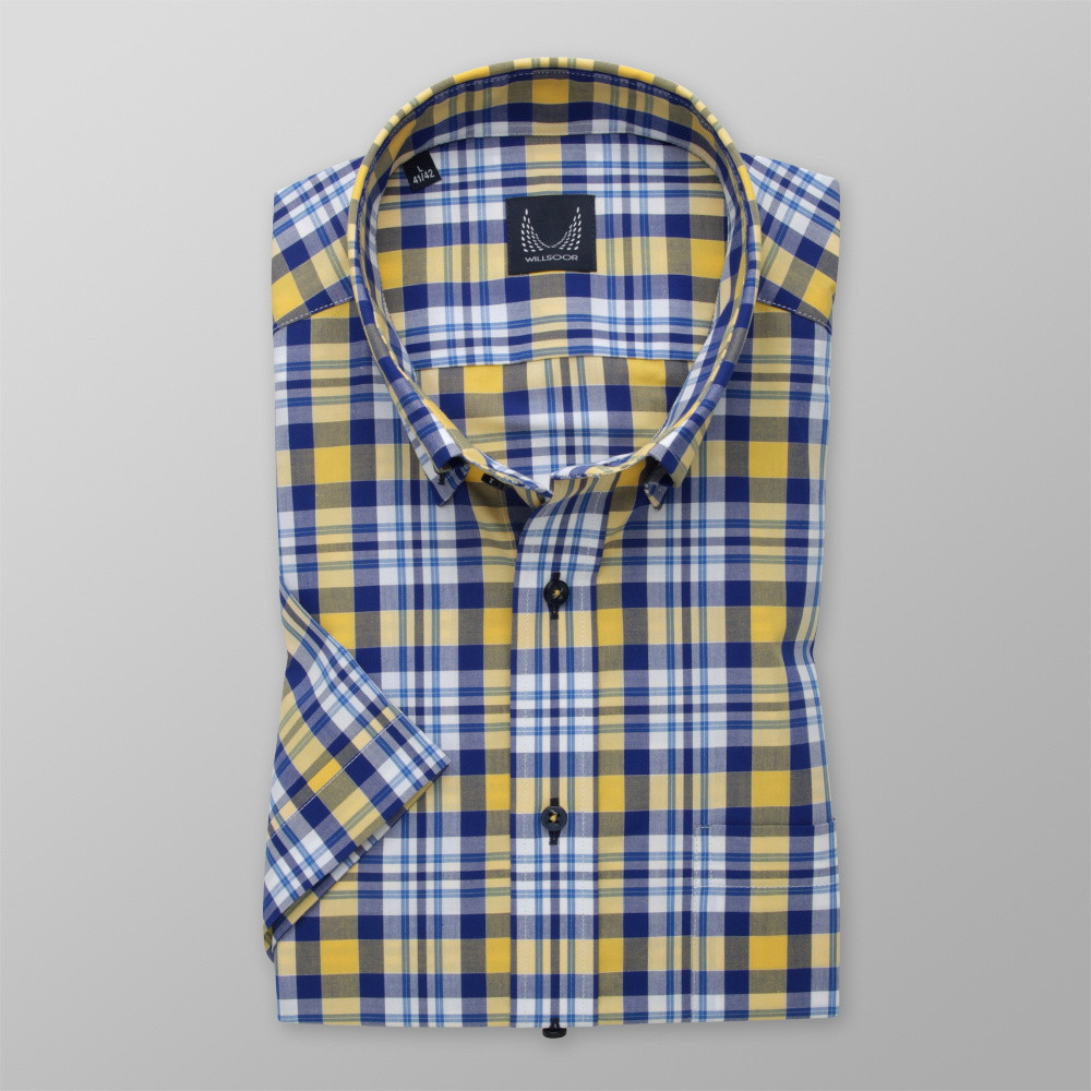 Taliowana koszula w niebieską, żółtą i białą kratę