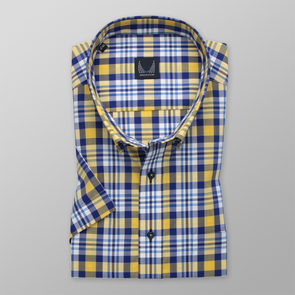 Klasyczna koszula w niebieską, żółtą i białą kratę