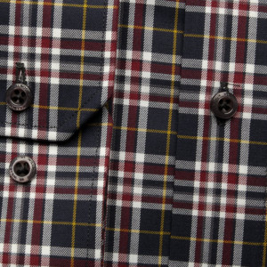 Granatowa taliowana koszula w kratkę 