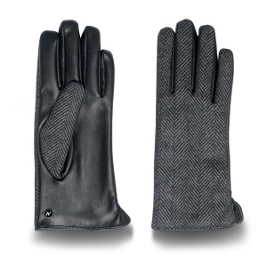 Czarno-szare rękawiczki damskie z ekoskóry 