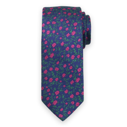Granatowy krawat w różowe kwiaty