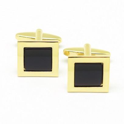 Złote, kwadratowe spinki do mankietów z czarnym wypełnieniem