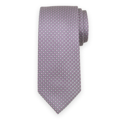Szary klasyczny krawat w różowe kółka