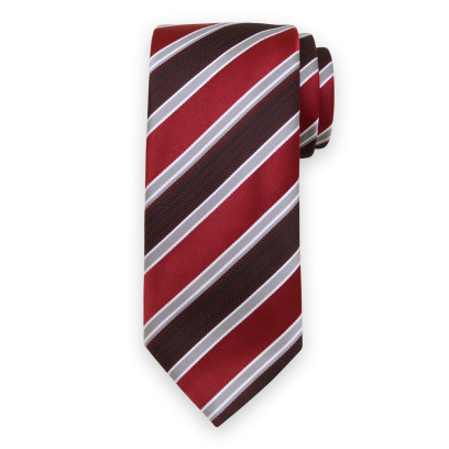 Krawat w czerwone, bordowe i szare pasy