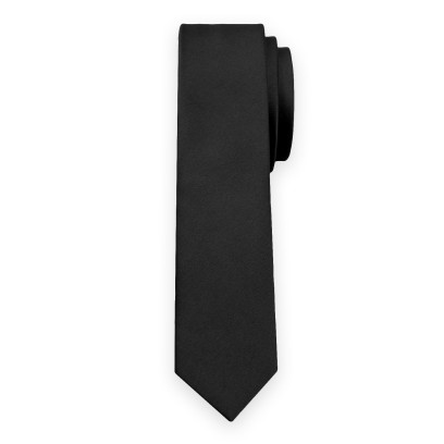 Wąski czarny krawat o gładkiej fakturze