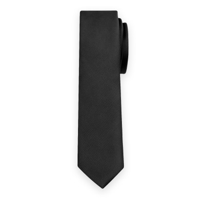Wąski czarny krawat w prążek