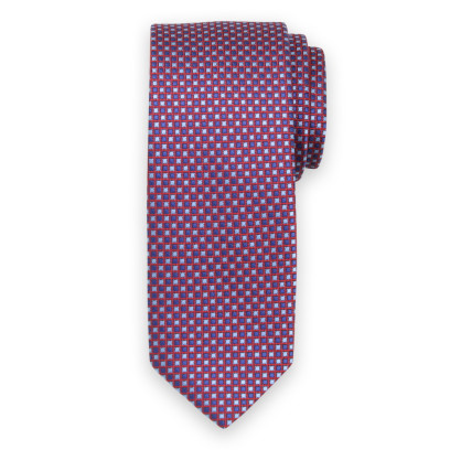 Wąski krawat w niebieski i czerwony kracisty wzór