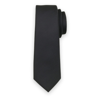 Wąski czarny krawat w jodełkę