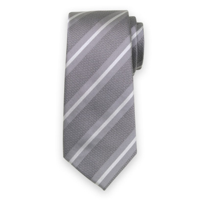 Srebrny jedwabny krawat we wzorzyste paski