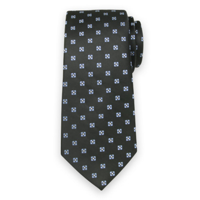 Czarny jedwabny krawat w błękitne kwadraty