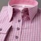 Różowa bluzka w białą i błękitną kratkę