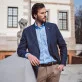 Marynarka lniana w granatowo-brązową kratkę