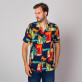 Granatowa koszula typu hawajka w kolorowe wzory
