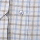 Biała taliowana koszula z lnu w szarą i błękitną kratkę
