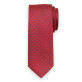 Wąski czerwony krawat w granatowe wzory