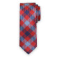 Wąski krawat w czerwoną, błękitną i granatową kratkę