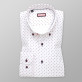 Biała taliowana koszula w bordowe łezki