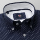 Granatowa taliowana koszula w kropki