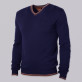 Granatowy sweter z brązowymi kontrastami