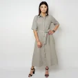 Długa sukienka lniana w kolorze khaki