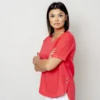 Koralowa bluzka lniana oversize