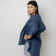Granatowa kurtka lniana oversize z kapturem