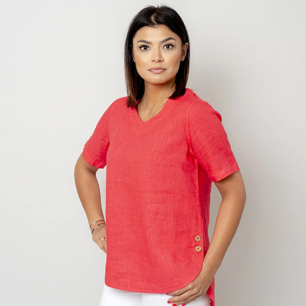 Koralowa bluzka lniana oversize
