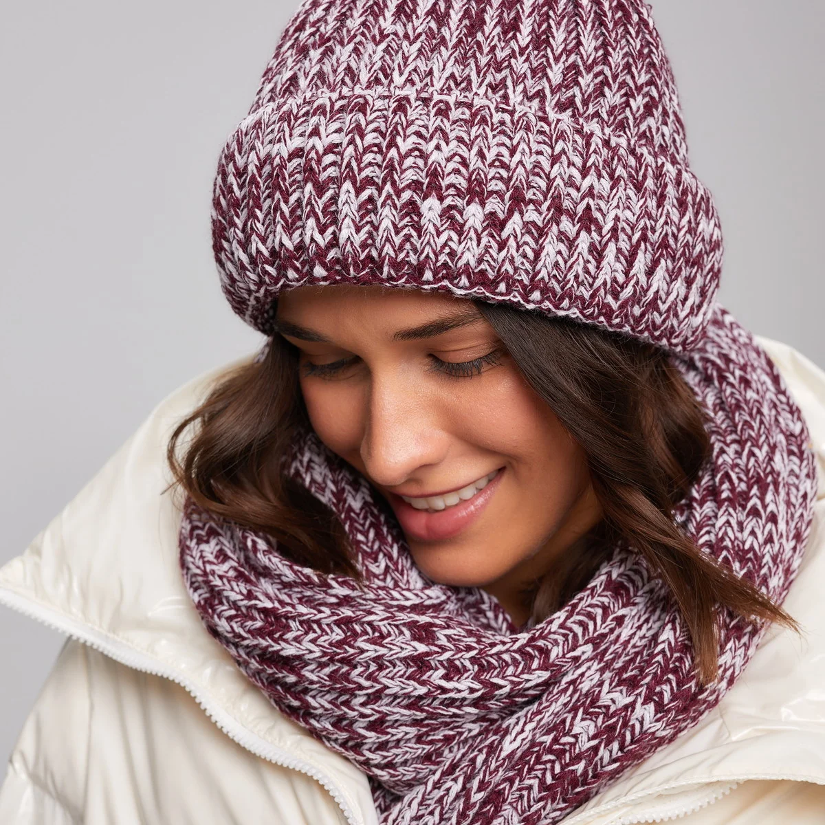Komplet czapka/szalik Doris Burgundy Melange